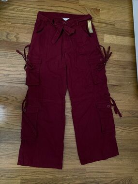 Women's Cargo Tie-Waist Pants - Deep Burgundy